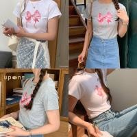 ราคา เสื้อครอปแขนสั้นผู้หญิงสีขาวลายโบว์ น่ารัก สดใส (29324740630)