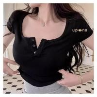 ราคา เสื้อครอปคอเหลี่ยมแขนสั้น สีดำ สวยหรูดูดี (29224375483)