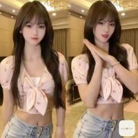 ราคา เสื้อครอปเข้ารูปคอวี ลายดอกไม้ รุ่นใหม่ล่าสุด ดีไซน์แต่งผูกโบว์หน้าสุดน่ารัก (29206962182)