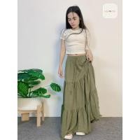 ราคา ชุดเซ็ตมินิมอล เสื้อยืดแขนสั้น กระโปรงพลีทสีเขียวทหาร (29142745169)