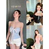 ราคา เสื้อเกาะอกลูกไม้ ผูกโบว์ สวมสบาย สาวใสสายแบ๊ว (28491868728)