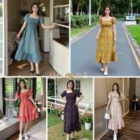 ราคา เดรสกลางลายวินเทจ ผ้าบางเบา ไม่ร้อน (28289202297)