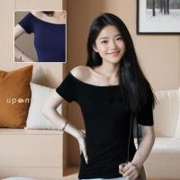 ราคา เสื้อยืดเปิดไหล่สไตล์เก๋ๆ คอกว้าง แขนสั้น ใส่สบาย (27817598159)