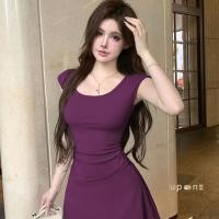 ราคา เดรสแฟชั่นผู้หญิง ใส่สบายหน้าร้อน สีม่วงพาสเทล (26584747391)