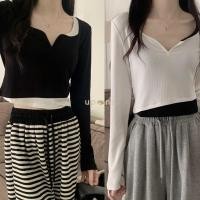 ราคา เสื้อครอปแขนยาว สีทูโทน แต่งเสื้อกล้ามด้านใน คอวี สไตล์เกาหลี เนื้อผ้าดี แมตซ์ได้ทุกลุค (25765292464)