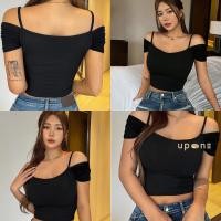 ราคา เสื้อครอปแขนสั้นผู้หญิง รัดรูป คอคล้องน่ารัก (25644530047)