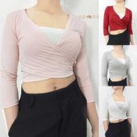 ราคา เสื้อยืดแขนยาวสุดเก๋ ดีไซน์ไขว้หน้าผูกเอว ผ้ายืดสวมใส่สบาย มี6สี (25329445636)