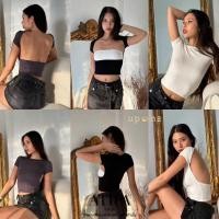 ราคา Crop TOP เสื้อครอปลำลองสั้นสีพื้นเว้าหลังสุดเเซ่บ (25204862974)