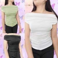 ราคา เสื้อยืดปาดไหล่ สีพื้น ดีเทลสวย ใส่ได้กับทุกลุค (24731707435)