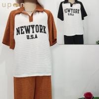 ราคา ชุดเซ็ท 2ชิ้น เสื้อคอปกเเขนสั้น กางเกงขายาว แขนทูโทน มีกระเป๋า2ข้าง (24617233481)