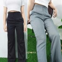 ราคา กางเกงขายาวขากระบอก กระดุมซิปหน้า ลายริ้ว เอวสูง ทรงสวยมาก (24169554491)