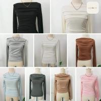 ราคา เสื้อยืดแขนยาว เสื้อเปิดไหล่ ผ้านิ่มสวมใส่สบาย ทรงรัดรูป สไตล์เกาหลี (24065674697)