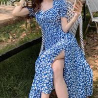 ราคา ชุดเดรสกระโปรงยาว ชุดเดรสเจ้าหญิงลายดอกไม้ เดรสยาวสีน้ำเงินผ่าข้าง ลายดอกไม้ (23828187483)