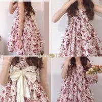 ราคา เดรสกระโปรงลายดอกไม้สีสันน่ารักสดใส เดรสทรงบาน ดีเทลผูกโบว์หน้ารักคิวท์ๆ (23111622835)