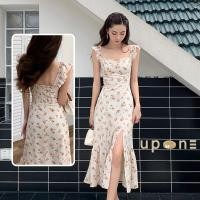 ราคา ใหม่พร้อมส่ง ชุดกระโปรงผ้าชีฟองนิ่มมาก ชุดกระโปรง เดรสลายดอก ชุดเดรสคอเหลี่ยม กระโปรงยาว (22316496523)