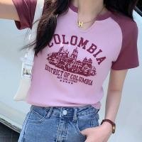 ราคา เสื้อยืด เสื้อครอปแขนสั้นพิมพ์ลายตัวอักษร (22147529703)