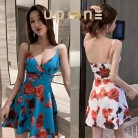 ราคา กระโปรงสั้นคอวีเปิดหลังสุด กระโปรงพลีทผู้หญิง Mini Dress ชุดเดรสกระโปรงสั้น ลายดอกไม้ (21667510084)