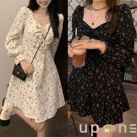 ราคา ชุดเดรสลายดอกเล็ก ชุดเดรสสั้นสวยๆราคาถูก เดรสผู้หญิงแฟชั่น ลายลูกไม้สีขาวและสีดำ เดรสผูกอกแขนยาว (20766565404)