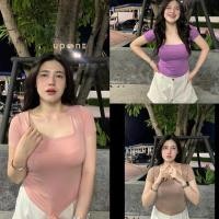 ราคา เสื้อยืดแขนสั้น คอเหลี่ยม เสื้อสีพื้นเข้ารูป (19085992770)