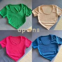 ราคา พร้อมส่ง เสื้อครอปรัดรูป เสื้อครอปท็อป คอกลมแขนสั้น ครอปเอวสูง ผ้าดี สวมใส่สบาย (18474055403)