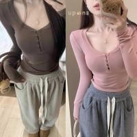 ราคา เสื้อยืดแขนยาว ทรงรัดรูป เซ็กซี่ สาวหวาน แต่งกระดุมหน้า สไตส์เกาหลี เสื้อแฟชั่น พร้อมส่ง (25563559217)