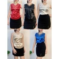 ราคา เสื้อแขนกุด ใส่ได้ทุกวัน ผ้าซาติน ลายลูกไม้ (42976168857)