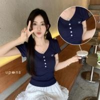 ราคา เสื้อยืดแขนสั้นปักลายโบว์ ใส่แล้วดูเพรียว ช่วยเก็บหุ่น (41650592251)