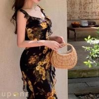 ราคา เดรสเปิดข้าง ลายวินเทจ เก็บสะโพก (41453348494)