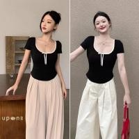 ราคา เสื้อยืดคอวีผู้หญิง สไตล์เกาหลี สวมใส่สบาย (40407174845)