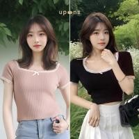 ราคา เสื้อยืดแขนสั้นลายลูกไม้ สไตล์วินเทจ คอ U สวมใส่สบาย (29208999704)