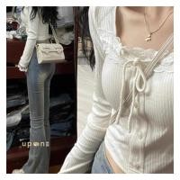 ราคา เสื้อแขนยาวแบบพอดีตัว ตัดเย็บลูกไม้และโบว์ (28924700812)