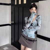 ราคา เสื้อยืดแฟชั่นมัดย้อม คอวี แขนยาว ผ้าตาข่าย (28334732129)