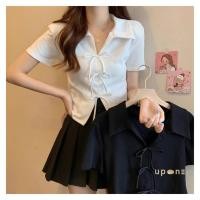 ราคา เสื้อยืดสั้นผูกโบว์ สไตล์เก๋ๆ สำหรับหน้าร้อน (27973190058)