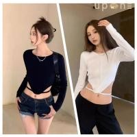 ราคา เสื้อครอปแขนยาว คอกลม ผ้ายืดรัดรูป ดีไซน์ใหม่ (27950066019)