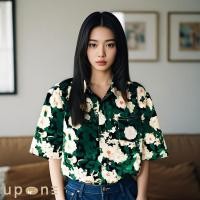 ราคา เสื้อเชิ้ตผู้หญิงดีไซน์สวยๆ แขนสั้น โบว์ลายหลุม (27780022832)