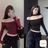 ราคา เสื้อครอปแขนยาว ปาดไหล่ เอวลอย มีสายคล้องคอ Sexy แมทกับทุกลุค แฟชั่นสาวเกาหลี (24313307432)