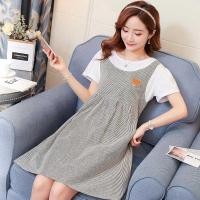 ราคา ชุดคลุมท้อง เสื้อยืดตัวยาวกลางแผง ลายสองชิ้นปลอม ชุดคลุมท้องแขนสั้น (20580570457)