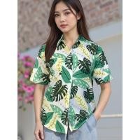 ราคา เสื้อเชิ้ตลายใบไม้ คอปก ลายดอกไม้ เสื้อฮาวาย ผ้าฝ้ายชายหาด (44852027219)