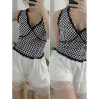 ราคา ชุดเซ็ตสไตล์อเมริกัน เสื้อสายเดี่ยวลูกไม้ ดีไซน์ลูกไม้ ระบายอากาศดี (43318515649)