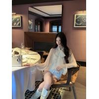 ราคา ฤดูใบไม้ร่วงแสงบางทรัมเป็ตแขนเสื้อเชิ้ตสีขาวสูทผู้หญิงลูกไม้ด้านในยกทรงชุดสองชิ้น (40072593977)