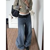 ราคา กางเกงยีนส์ผู้หญิงสไตล์วินเทจ Americana กางเกงขาบาน มีการปักลายดอกไม้ (55202023054)