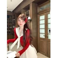 ราคา เสื้อกันหนาวสีแดงแขนยาวถักสำหรับผู้หญิง ออกแบบพิเศษสำหรับฤดูหนาว (58002295112)