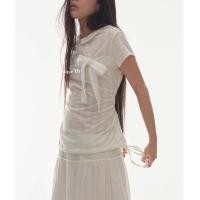 ราคา ฤดูร้อนผูกโบว์หวานดอกไม้ขนาดเล็กปุ่มคอตุ๊กตาเสื้อแขนสั้นด้านบน (28185986579)