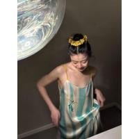 ราคา สไตล์เกาหลีระดับไฮเอนด์สีฟ้าสีขาวลายผ้าไหมน้ําแข็ง ชุดนอน ผู้หญิงฤดูร้อนเกาะวันหยุดสไตล์กระโปรงแขวนบริการบ้านกระโปรงยาว (41852450600)