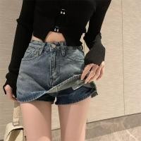 ราคา Korean hot style กระโปรงยีนส์เอวสูง กางเกงมีซับ ยีนส์ทรงเอ มอง 555 (22512485017)
