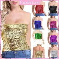 ราคา Nav ผู้หญิง Sparkly Sequins Tube Top ที่ไม่มีสายหนังไหล่ Glitter Metallic Bandeau (28182987832)