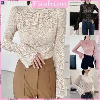 ราคา Nav ผู้หญิงคอเต่าลูกไม้ Slim fit เสื้อยืดกระชับสัดส่วนยาว Bell Sleeve Pullover (26483006236)