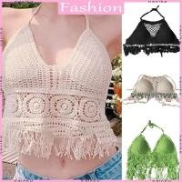 ราคา Nav สตรี Hollow Out โครเชต์ Camisole Halterneck บิกินี่ Bra ถัก Tassels Beach Holiday Bralette Crop Top พร้อมหน้าอก Pad (29832981475)