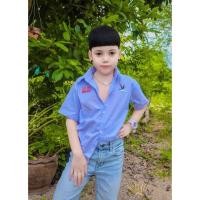 ราคา เสื้อเชิ้ตแขนสั้นเด็กคอปก คอจีนรวมลายสีฟ้า (2152417748)