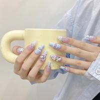 ราคา เล็บปลอมสีม่วงสีฟ้ากับ พลอยเทียม เสน่ห์สวมใส่สบายเล็บสําหรับทุกวันและงานปาร์ตี้สวมใส่ (50350471210)